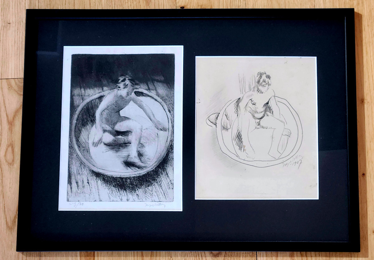 Jacques Villon — La Toilette de Minne n°1, 1907 — Dessin original et eau-forte signée numérotée