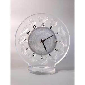 Rare René Lalique Art Deco Clock In Pressed Molded Glass "rossignols" Model Mvt Omega 8 Days
