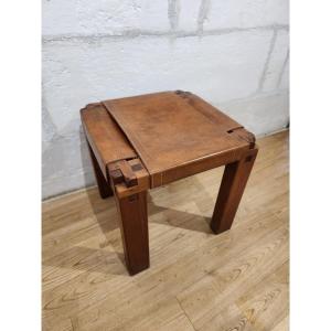 Tabouret Pierre Chapo – Modèle S12 avec assise cuir, Orme massif & cuir cousu