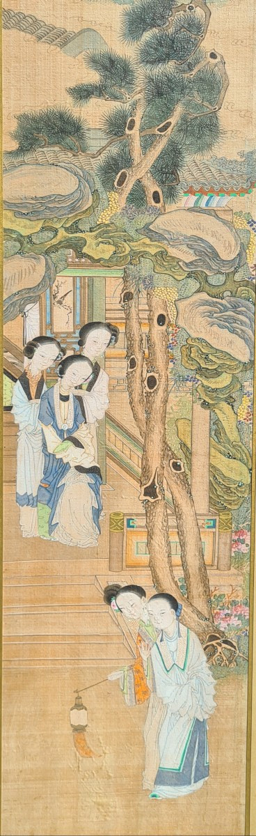 Triptyque peint sur soie chinois-photo-2