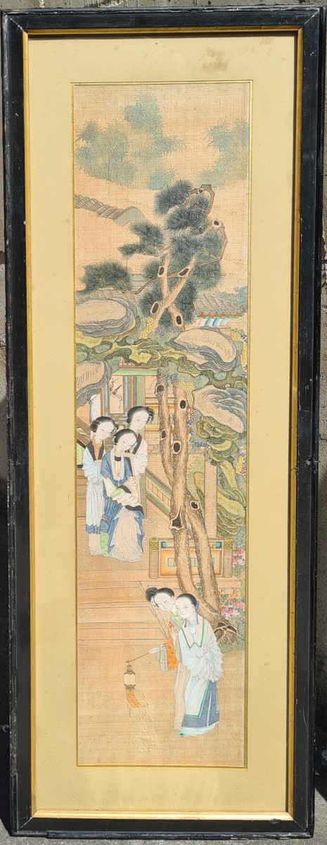 Triptyque peint sur soie chinois-photo-1