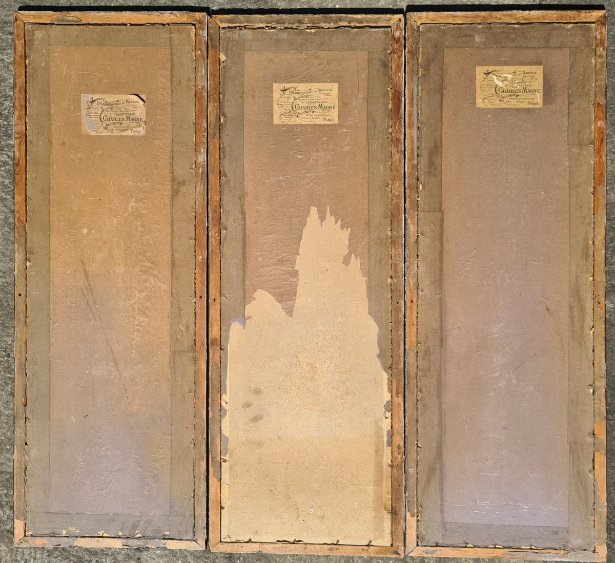 Triptyque peint sur soie chinois-photo-4