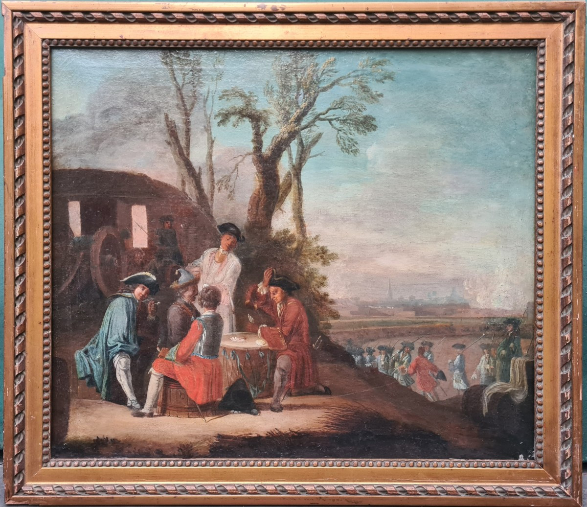 Partie de cartes entre soldats, scène de siège sous Louis XV-photo-4