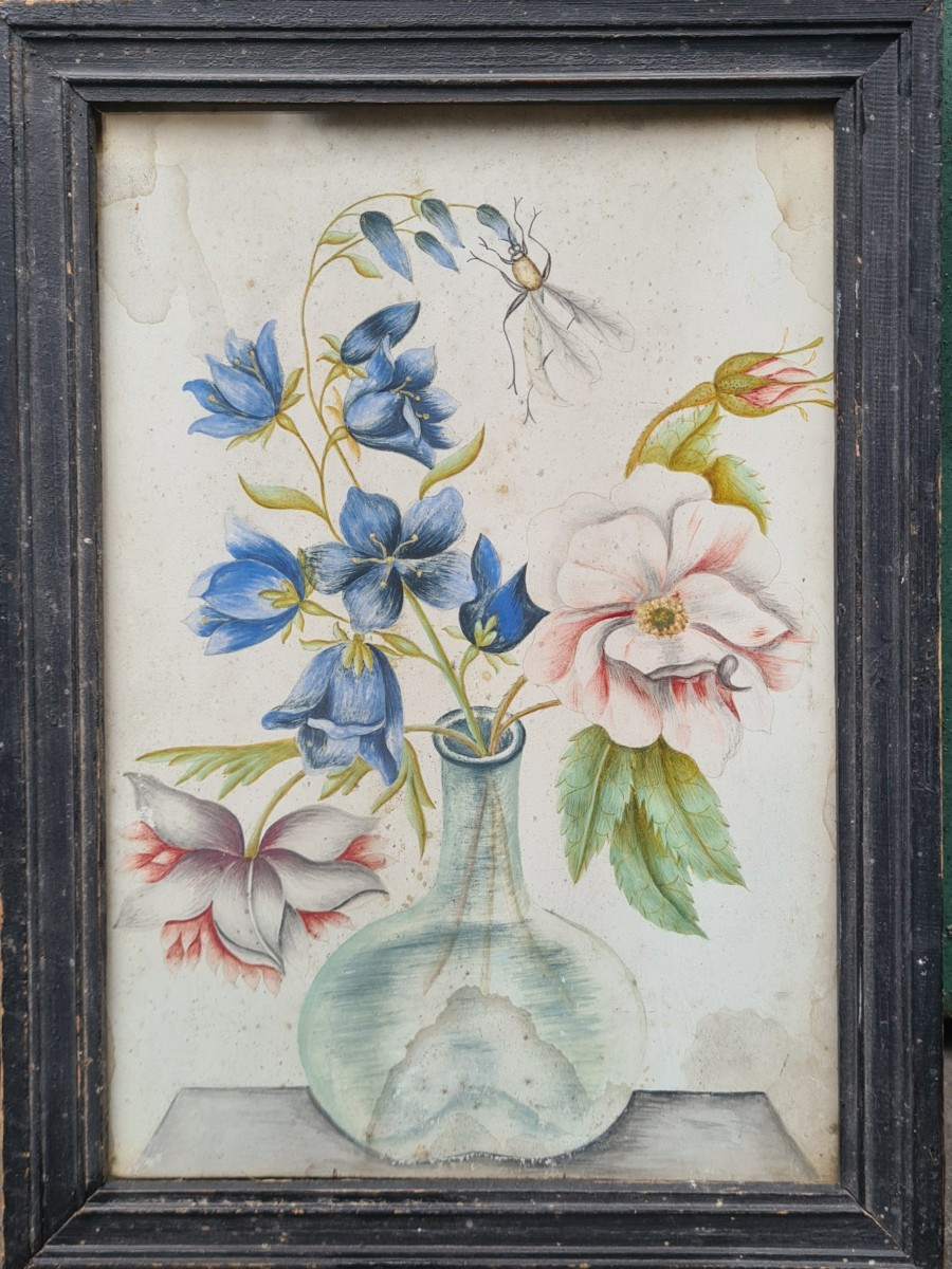 Bouquet Of Flowers In The 17th Century, Watercolor On Parchment 