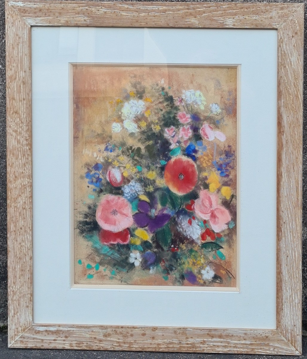 Bouquet de fleurs au pastel dans le goût d'Odilon Redon-photo-2
