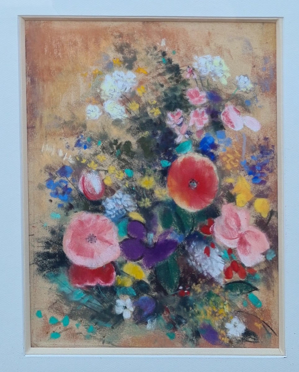 Bouquet de fleurs au pastel dans le goût d'Odilon Redon-photo-3