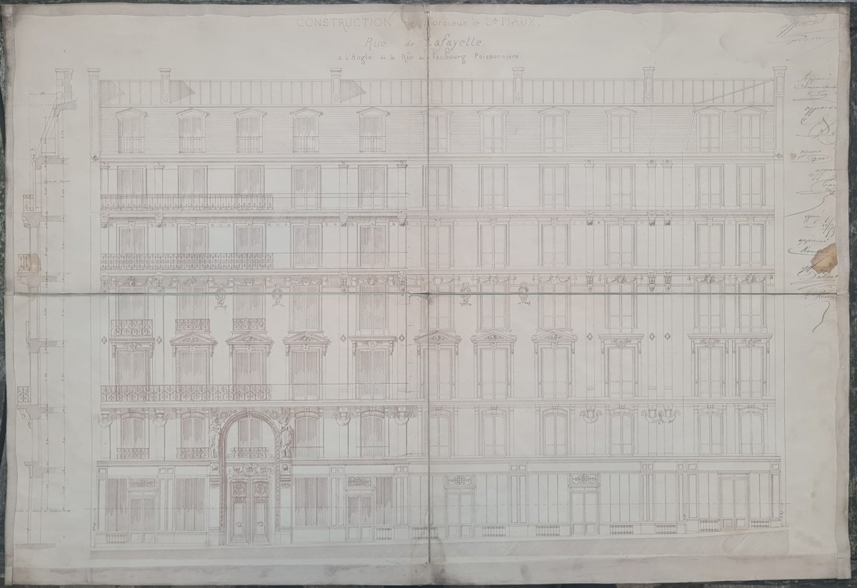 élévation du 91 rue Lafayette à Paris dessin d'architecture 