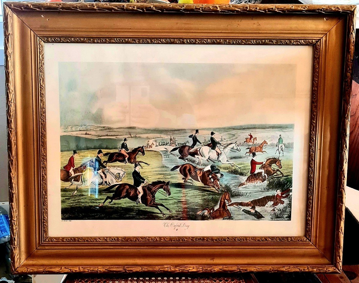 XIXe 1848 The Oxford Drag Cheval Chevaux Course Chasse Hippisme Hippique Chasse A Cour Anglais 