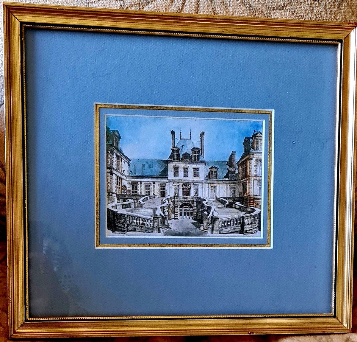 XIX E Rare Extreme Quality Color Litho Engraving Chateau Palais De Fontainebleau Napoleon-photo-4