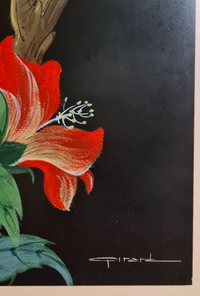 Peinture Main Gouache Oiseau Bamboo Debut XX Eme -photo-3