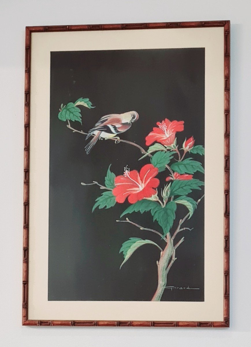 Gouache Painting Bird Bamboo Debut XX Eme Feng Shui Painting