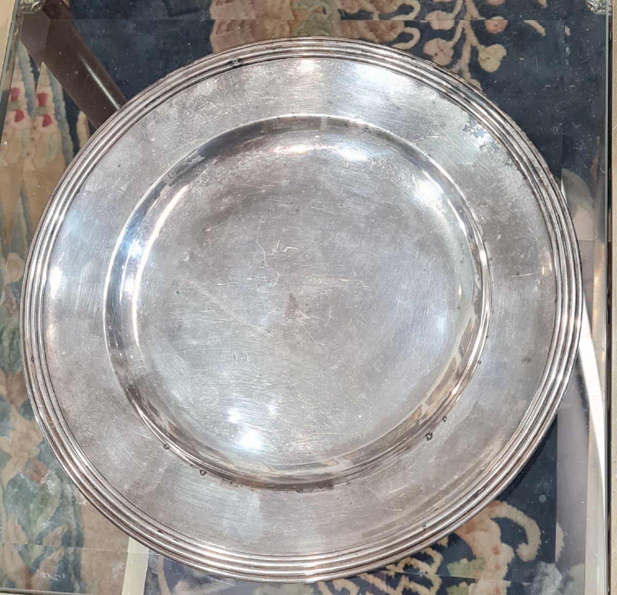 Grand Plat Rond De Service Maison Christofle De Style Louis XVI Argenterie Poincons-photo-2