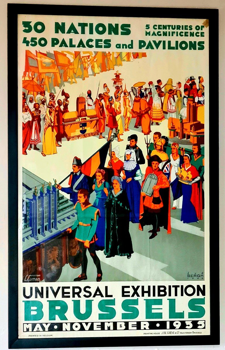 Belgium Original Poster Universal Exhibition Brussels 1935 J Van Den Bergh Art-deco Period-photo-2