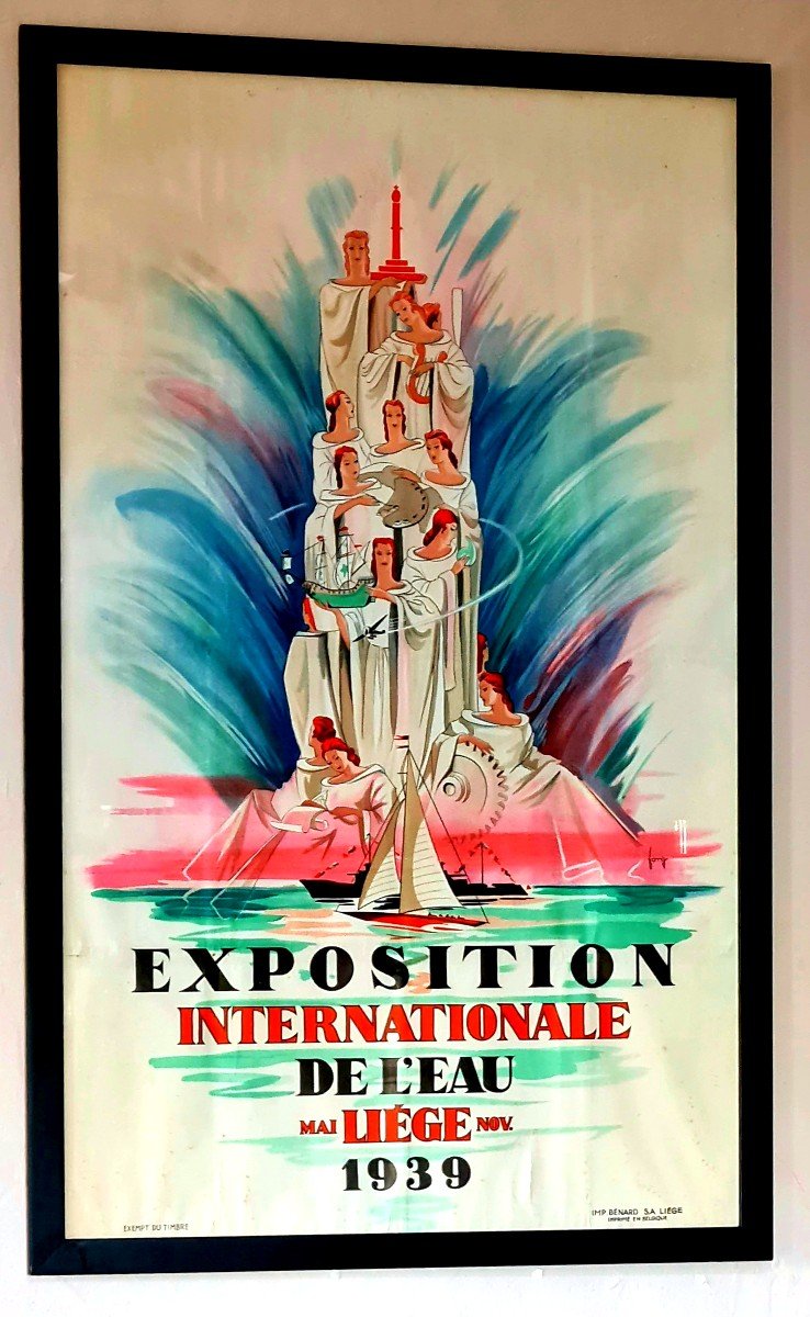 Belgique Grande Affiche  Originale D époque pour l Exposition Internationale De l'Eau A Liège  1939   