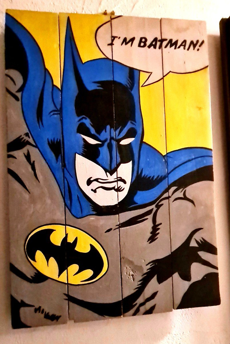 Proantic: Painting Oil On Panel Batman Pop Culture American Comics Usa