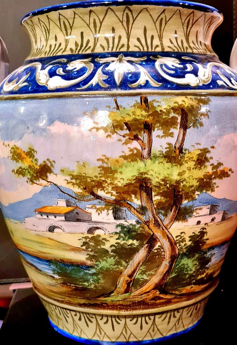 Urbino Italie Majolique: Importante Jardinière vase Sur Piédouche Faïence Italienne XIXème urbino Siècle-photo-8