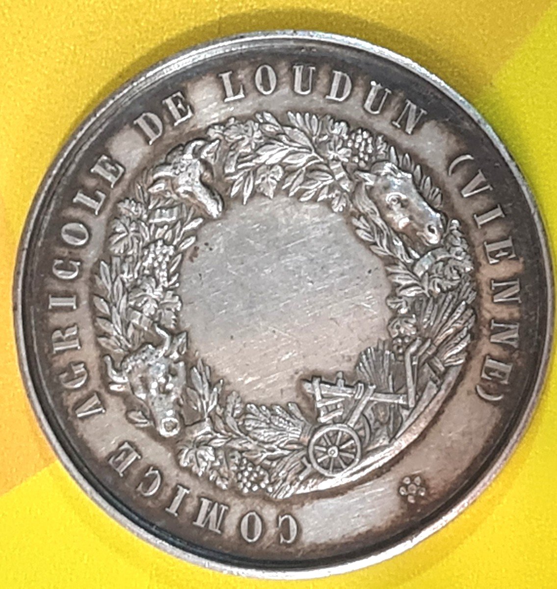 XIXe Argent Napoléon III Médaille Comice Agricole De Loudun Tête De Bélier Boeuf Cheval Araire