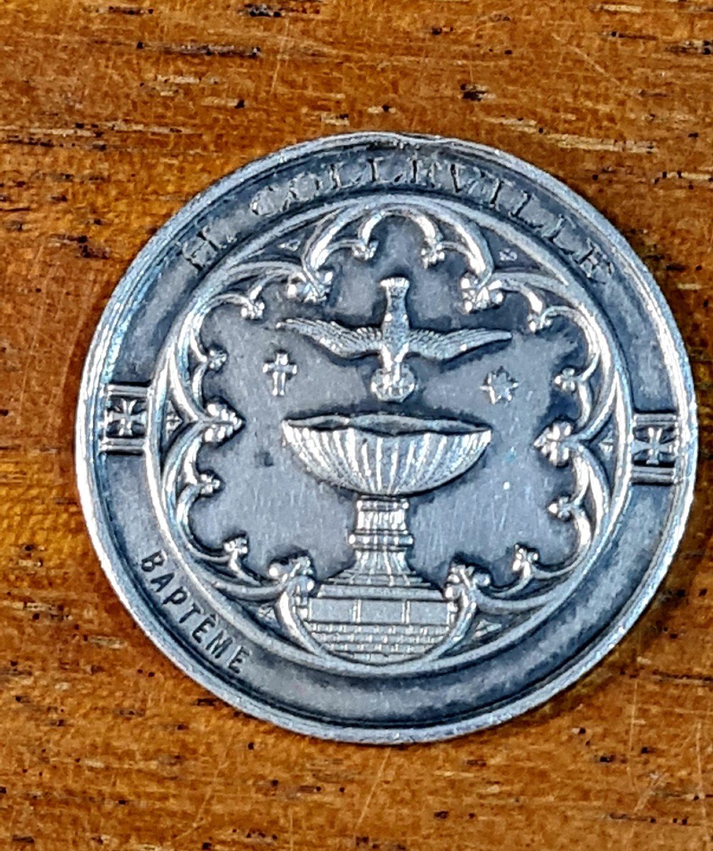 Sterling Silver Rare Baptism Medal Of H Colleville Napoleon 3 Napoleon III-photo-2