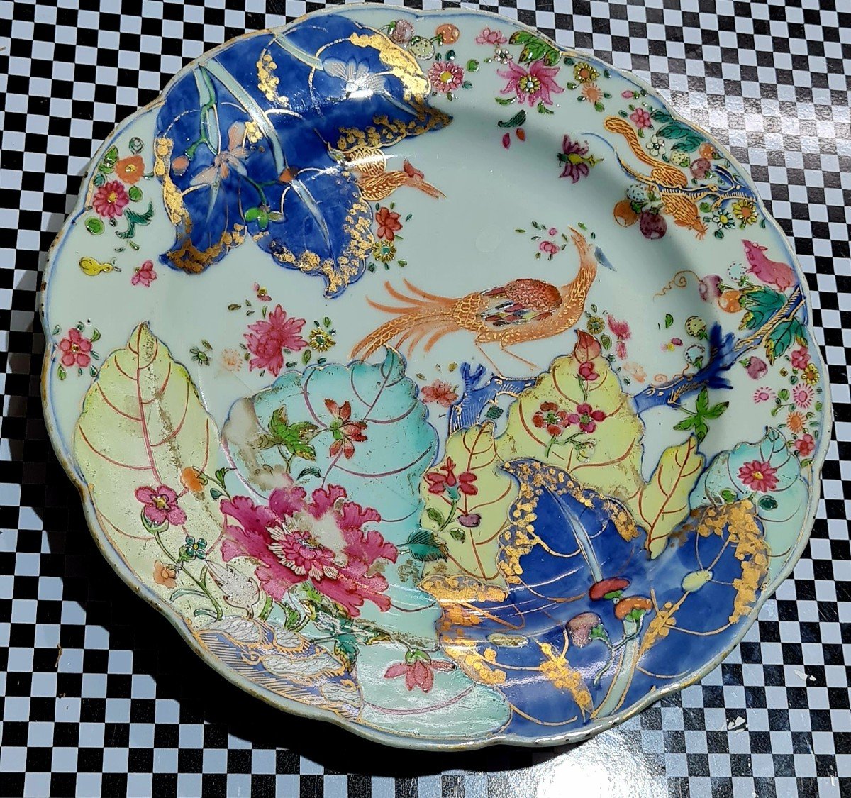 Rare China Porcelain Plate With Tobacco Leaf Decor. Qianlong Famille Rose White Blue Qing Dinasty  China Chinese-photo-4