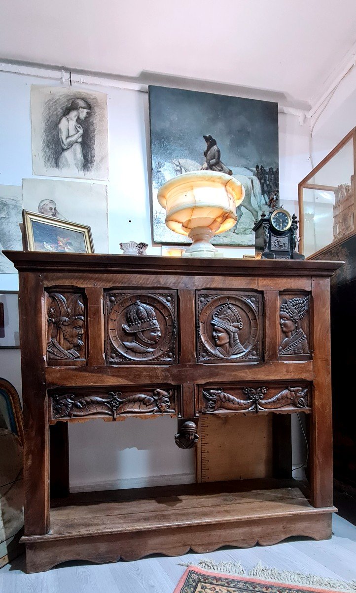 Cabinet Credenza Walnut Dresser Neo Gothic Sideboard Console-photo-4