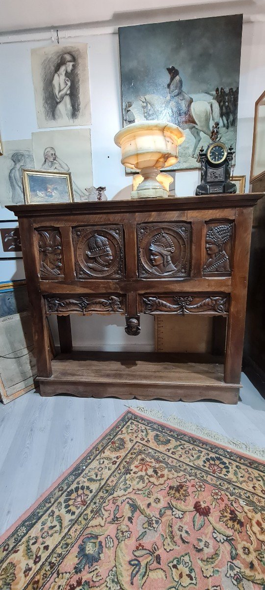 Cabinet Credenza Walnut Dresser Neo Gothic Sideboard Console-photo-8