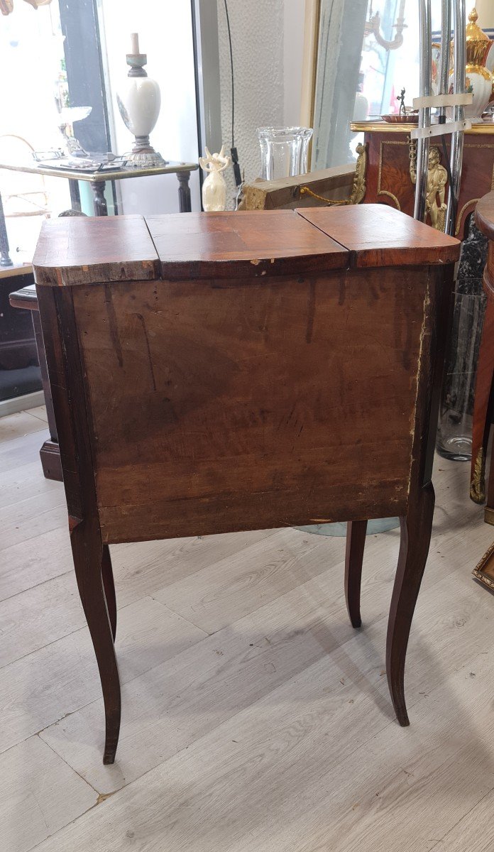 Toute Petite Barbiere Poudreuse Coiffeuse Marqueterie Marquetée Louis XV circa XVIII E XIX E Console table salon chambre -photo-1