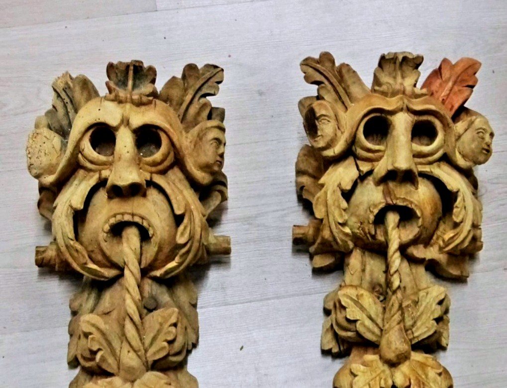 Importante sculpture Paire De Gargouille Baroque Epoque XVI eme Bois Sculpé Sculpture renaissance-photo-2