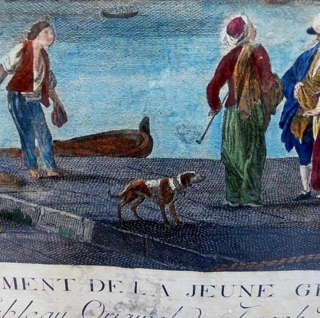 aquatinte Vernet couleur aquarellée main circa xviii eme siècle Claude Joseph Vernet l embarquement de la grecque-photo-2