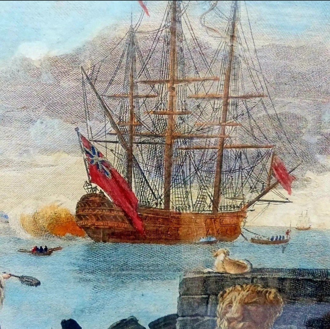 aquatinte Vernet couleur aquarellée main circa xviii eme siècle Claude Joseph Vernet l embarquement de la grecque