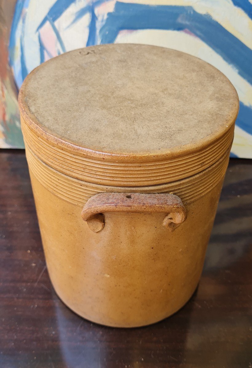 Stoneware Salt Pot Gres Terracotta XIX E 19 E Shabby Chic "popular Art.-photo-1