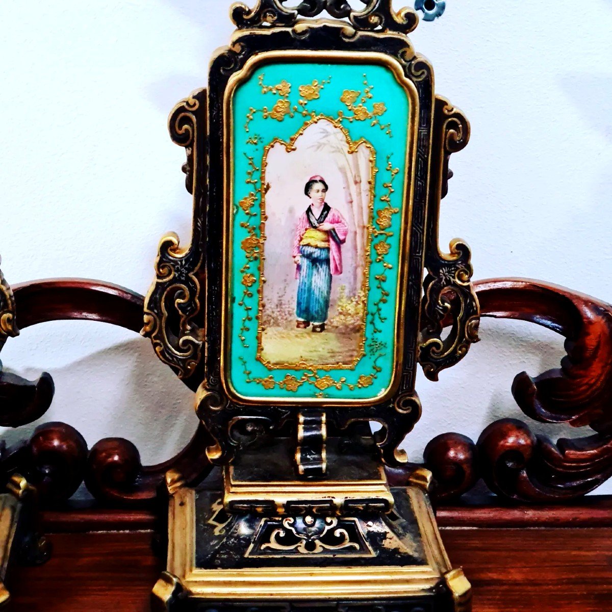 Pair Of Candlesticks In Bronze Japonism Gold & Golden Silver.-photo-3