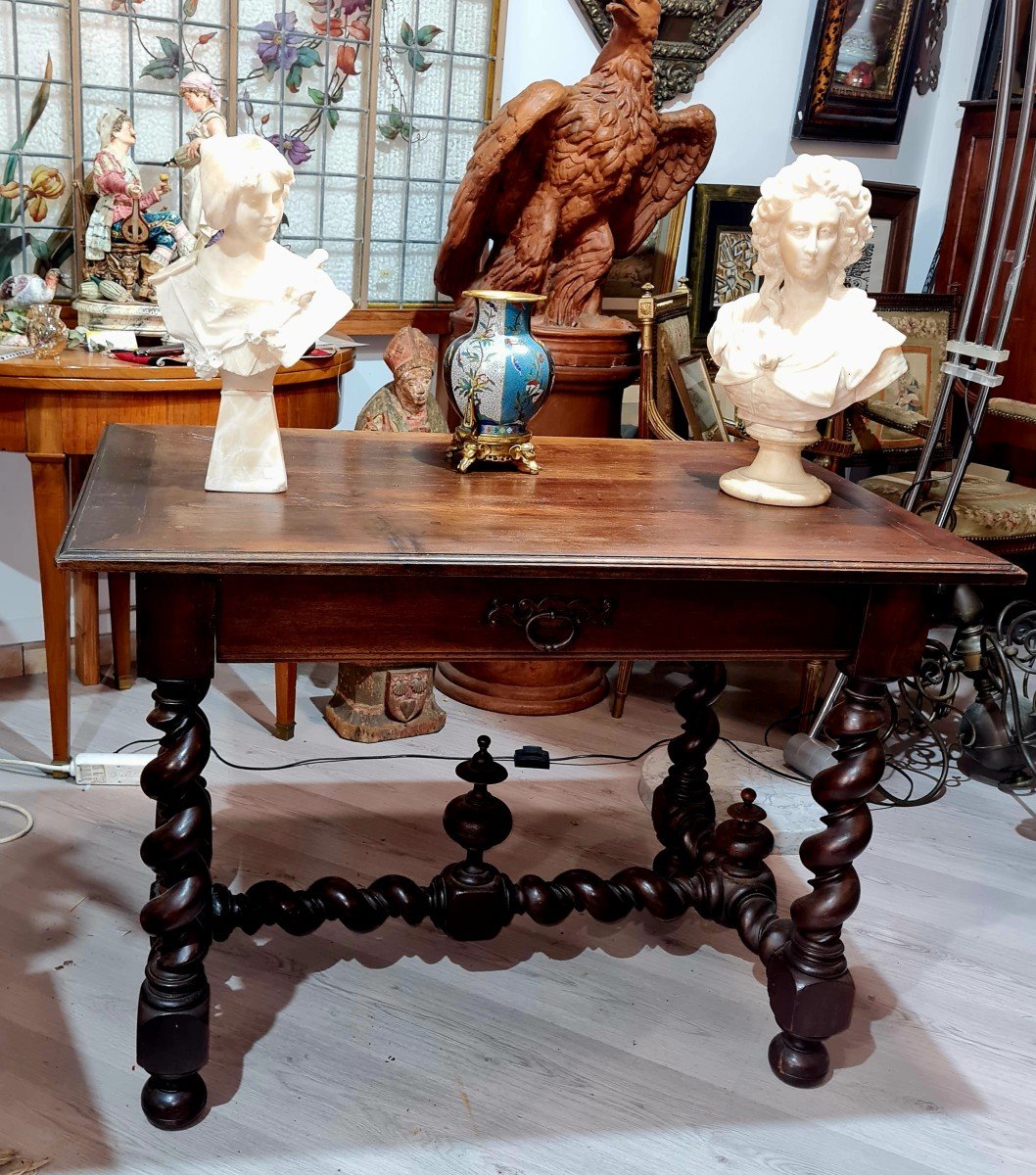 Table Office Living Room Louis XIII Walnut Twisted Base Period XVII E-photo-4