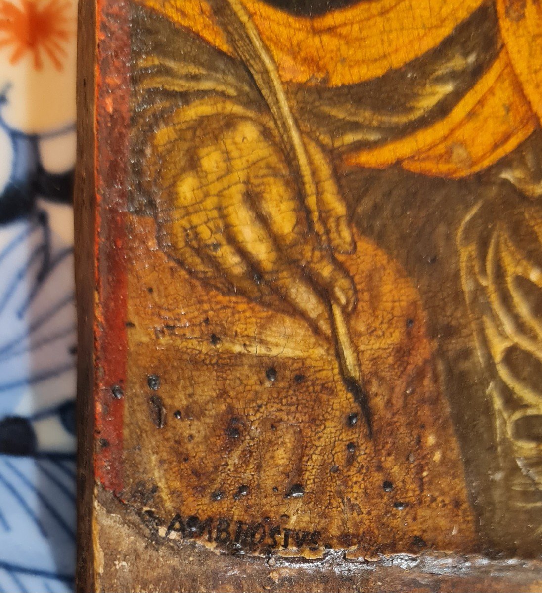 Primitif italien sujet  Aurelius Ambrosius . Peinture à l'oeuf et fond d'or sur panneau de peuplier -photo-4
