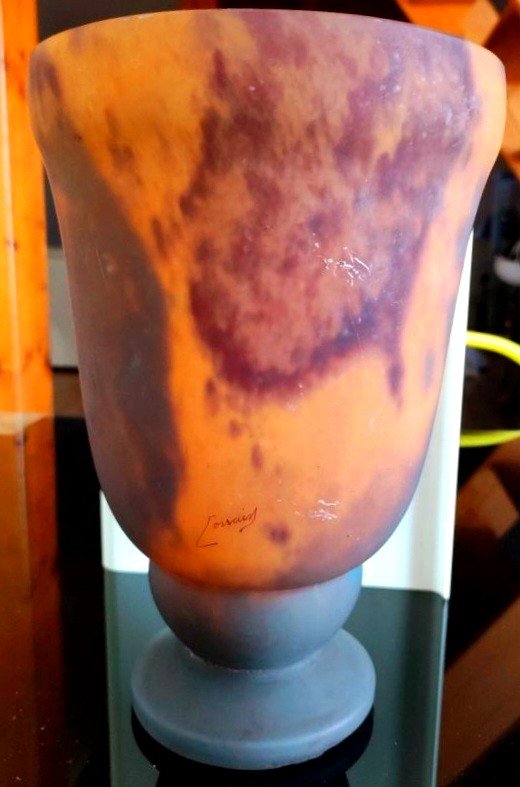 Imposing Clouded Glass Vase Signed Lorrain (daum) Nancy School-photo-3