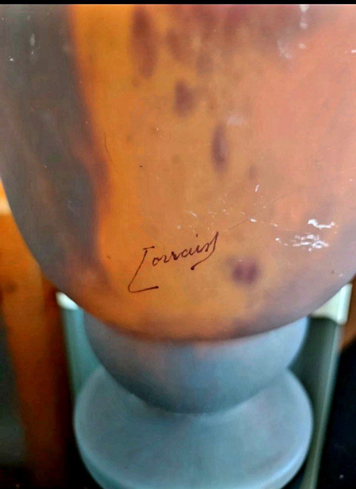 Imposing Clouded Glass Vase Signed Lorrain (daum) Nancy School-photo-4