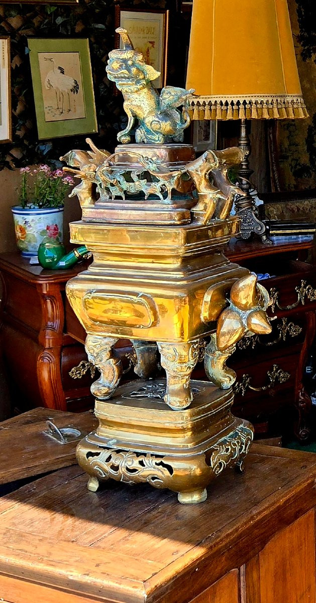 75 cms important Brule Parfum XIX e Bronze Dore Laiton  Asie Chine Japon Indochine Vietnam Tê't-photo-3