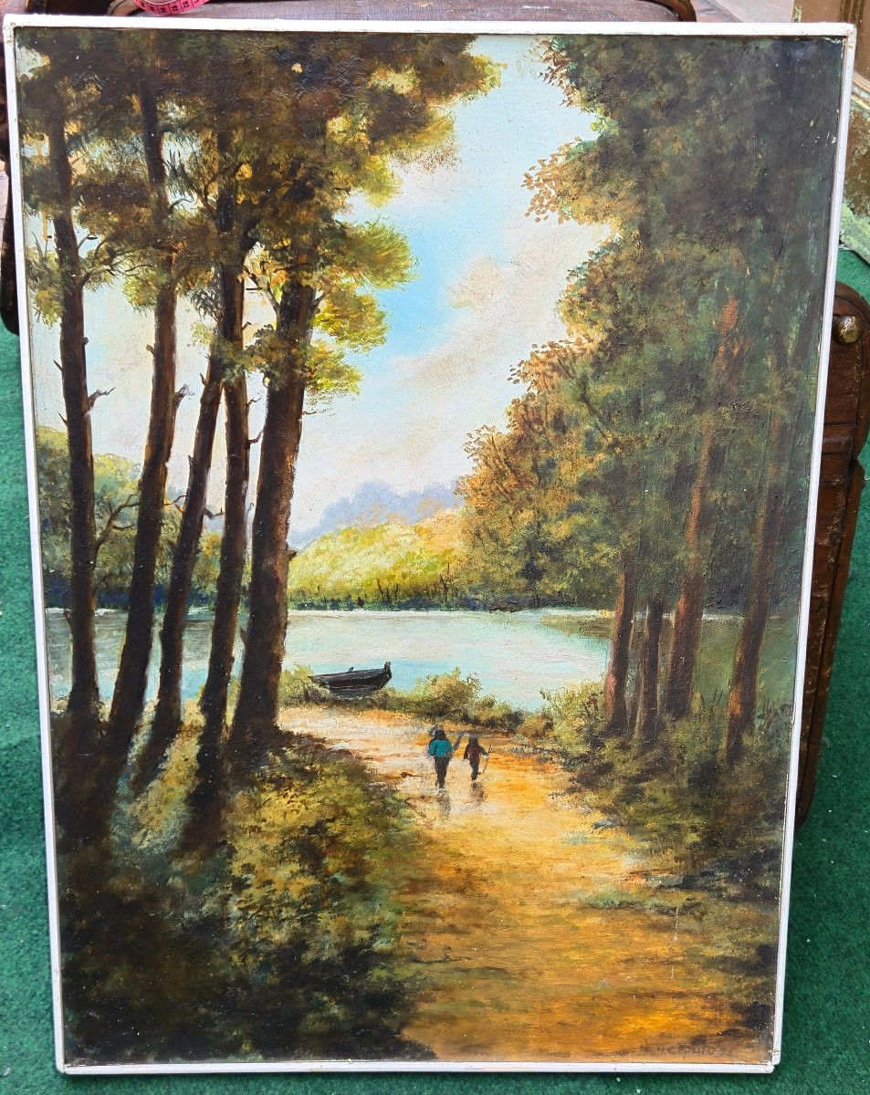 Barbizon Style Oil Painting In Its Original Condition-photo-2