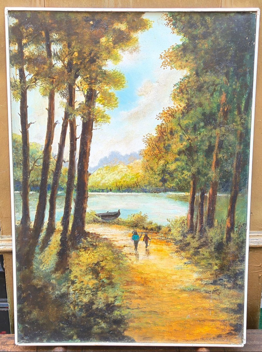Barbizon Style Oil Painting In Its Original Condition-photo-3