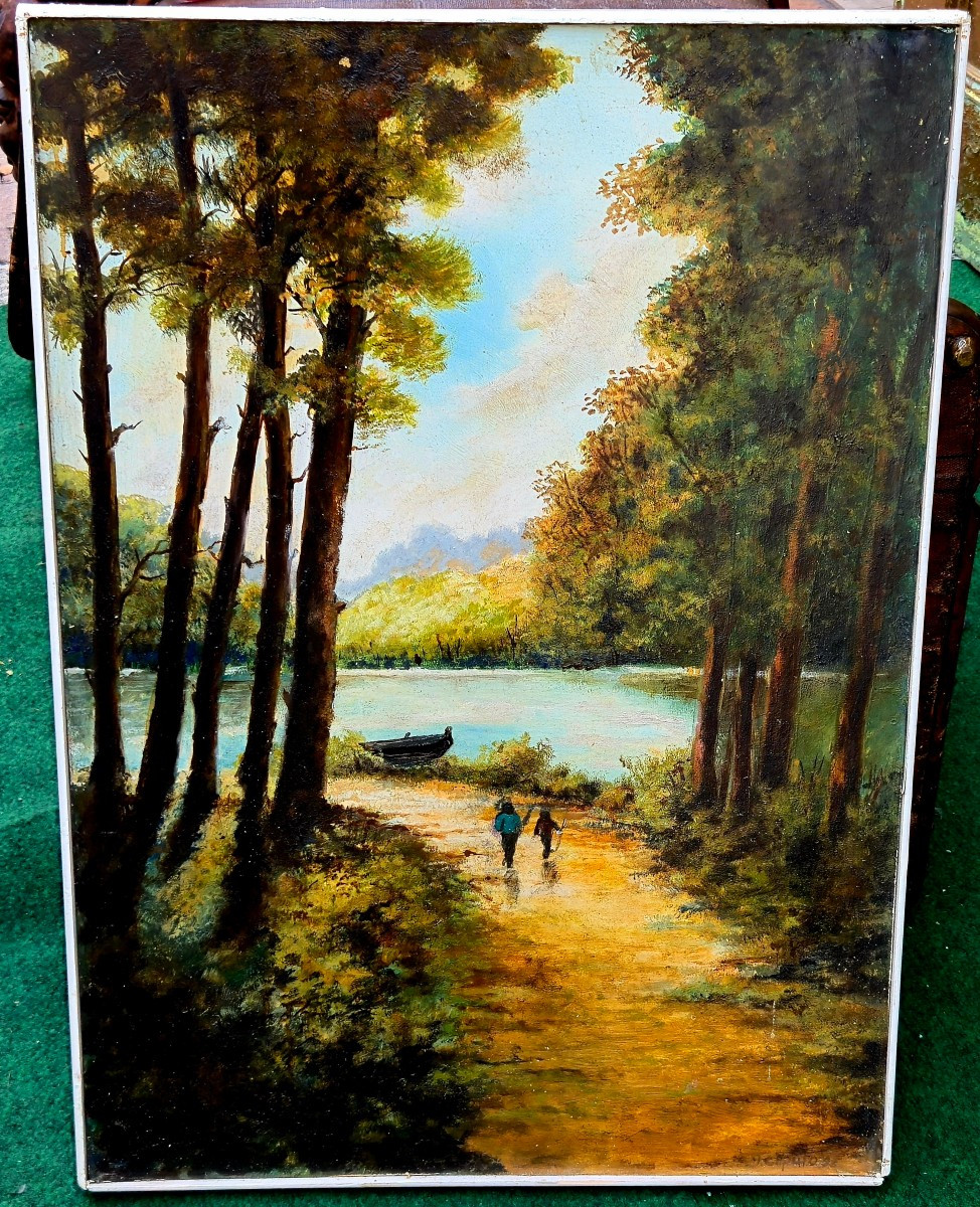Barbizon Style Oil Painting In Its Original Condition