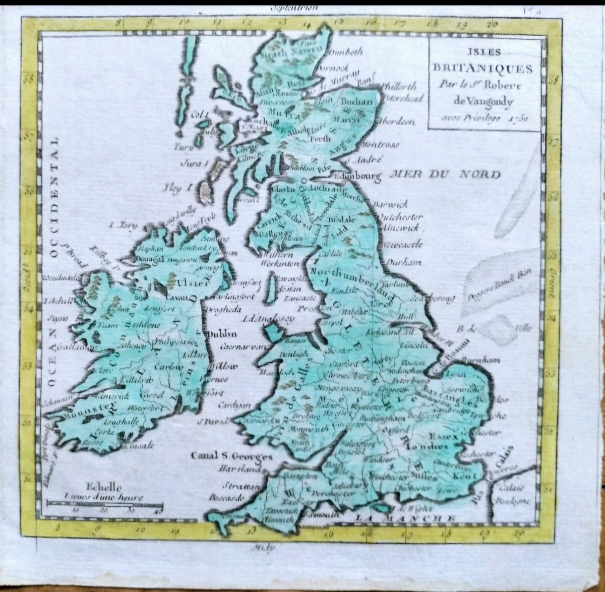 Carte  d epoque circa 1750 XVIII  18e  :  Angleterre Iles Britanniques  anglais anglaise-photo-2