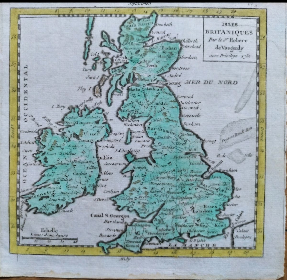 Carte  d epoque circa 1750 XVIII  18e  :  Angleterre Iles Britanniques  anglais anglaise-photo-4