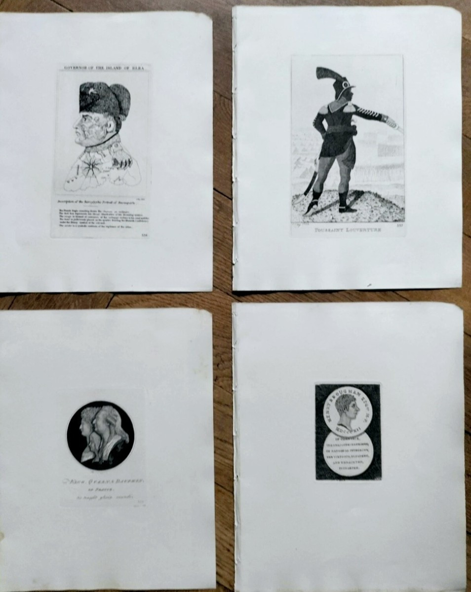 4 Caricatures Anglaises  Bonaparte Louis XVI  T. Louverture circa 1877  anglais napoleon roi 