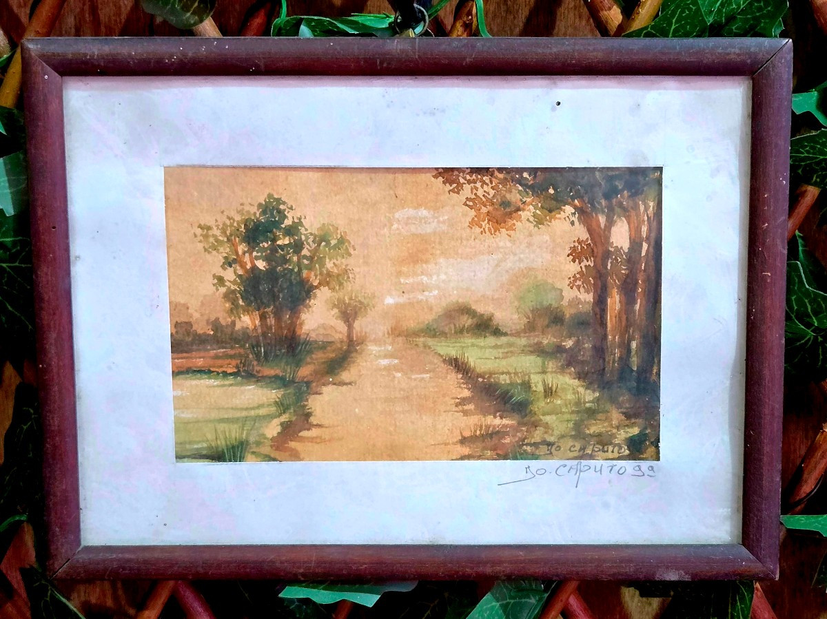 Paysage méridional, aquarelle Œuvre de plein air école franco-italienne tableau peinture  2