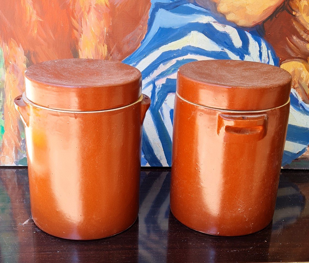 Une Paire De Grès Terracotta Pot à Sel Gres Terre Cuite XIXe 19 E Shabby Chic Art Populaire