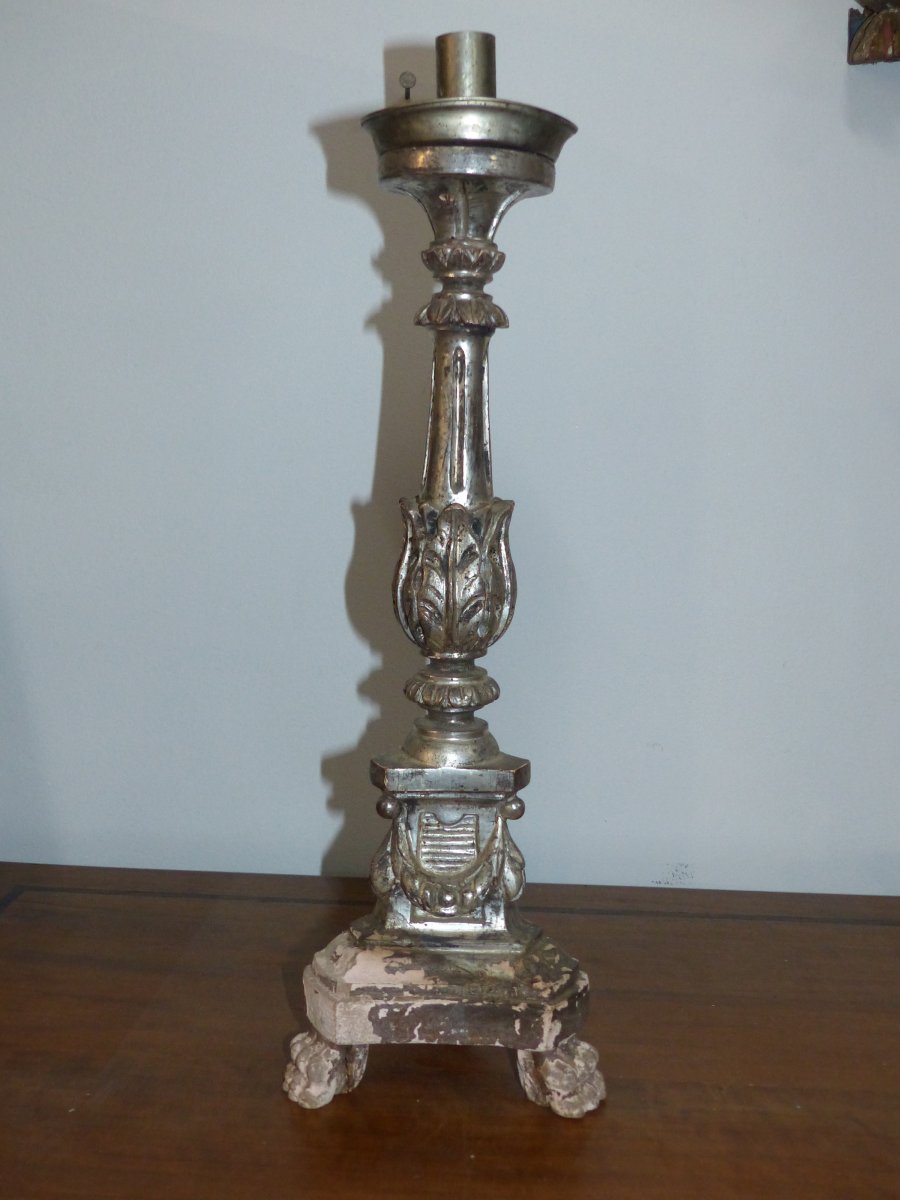 Pique Candle Silver Wood Louis XIV Period Circa XVII Eme-photo-2