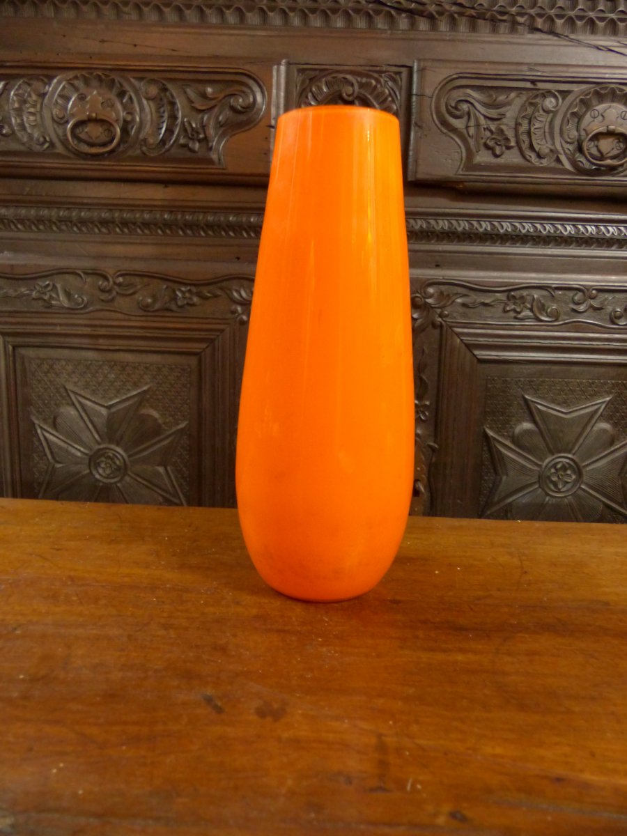 Rare Tango Vase Art Deco Period Orange Blown Glass Early Twentieth Century-photo-2