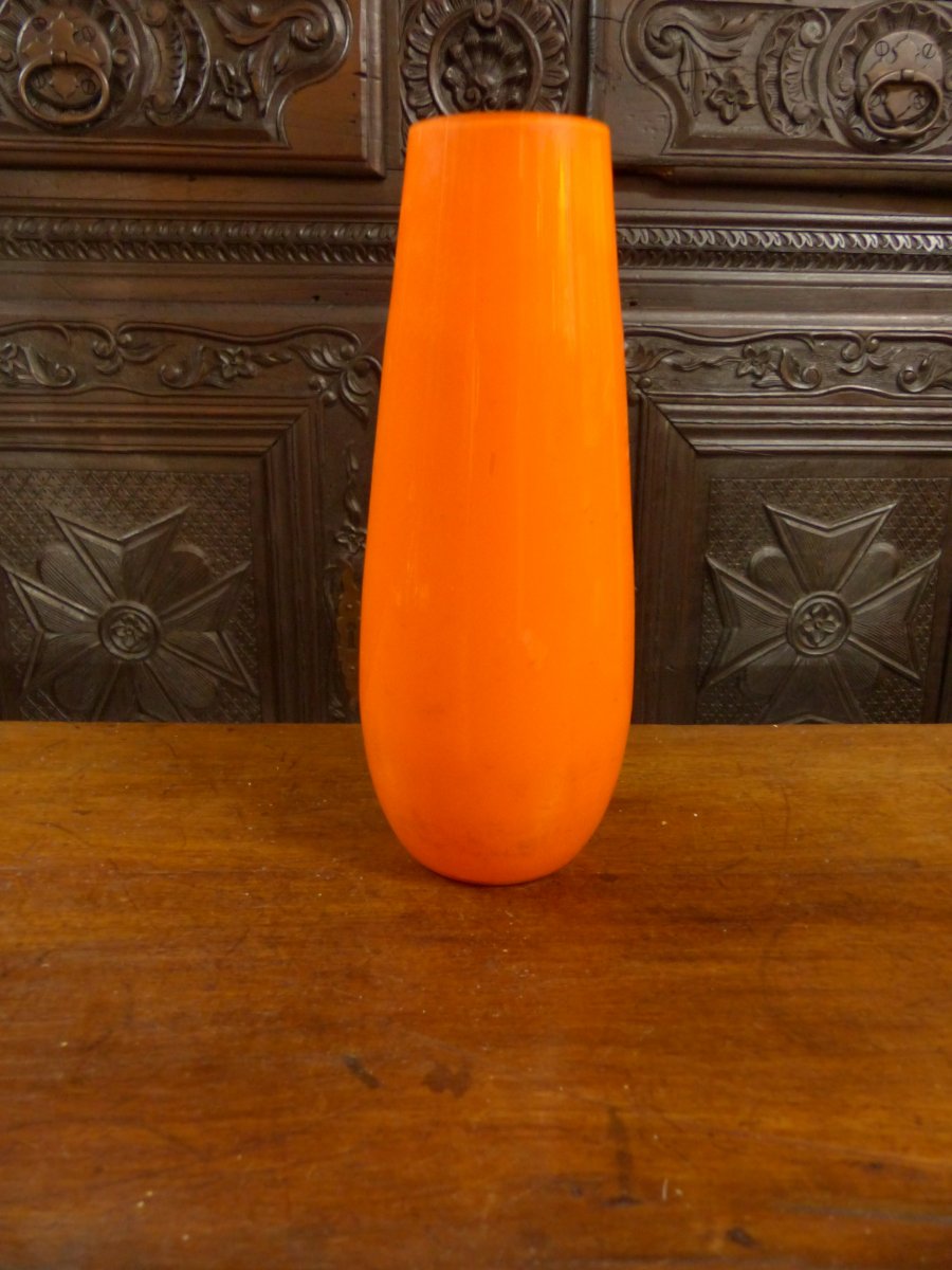 Rare Tango Vase Art Deco Period Orange Blown Glass Early Twentieth Century-photo-3