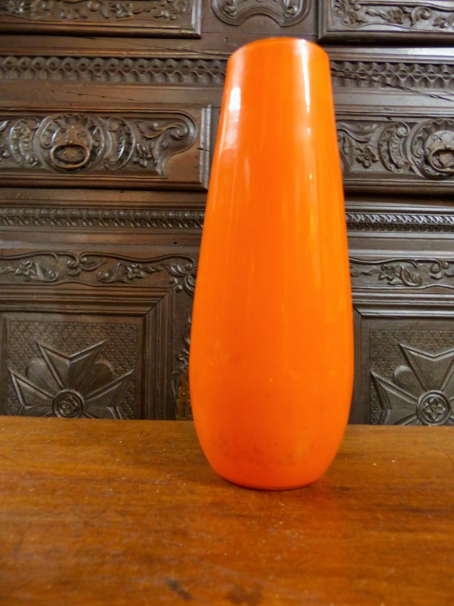Rare Tango Vase Art Deco Period Orange Blown Glass Early Twentieth Century