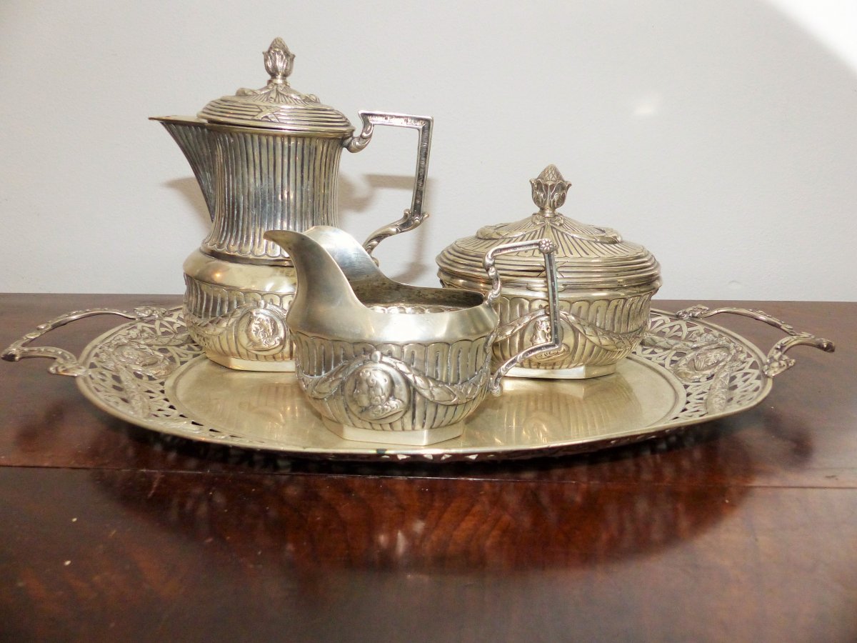 Service Egoiste A  Café Aux Medaillons En Argent XVIII Eme XIX Eme Poincons Fermiers Generaux -photo-3