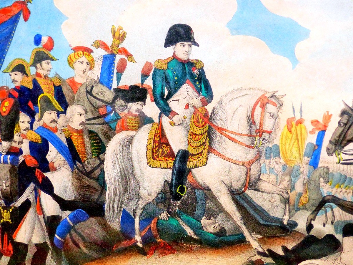 Austerlitz Napoleon Bonaparte Emperor Large Watercolor Engraving Heightened Colorized Soft Varnish